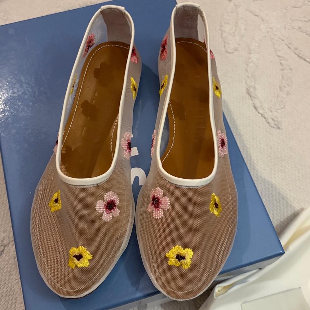STAUD ALBA BALLET FLAT floral MESH Leather Trim Minimalist Design EU 36.5 new - Picture 9 of 11
